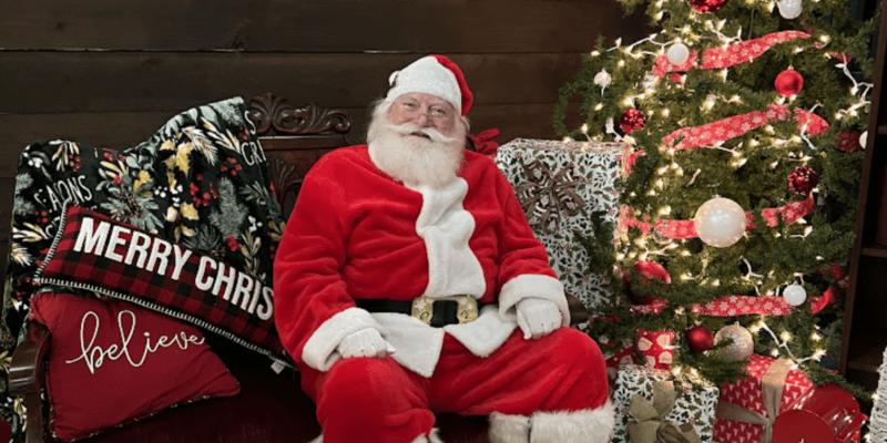 Santa sitting on a bench